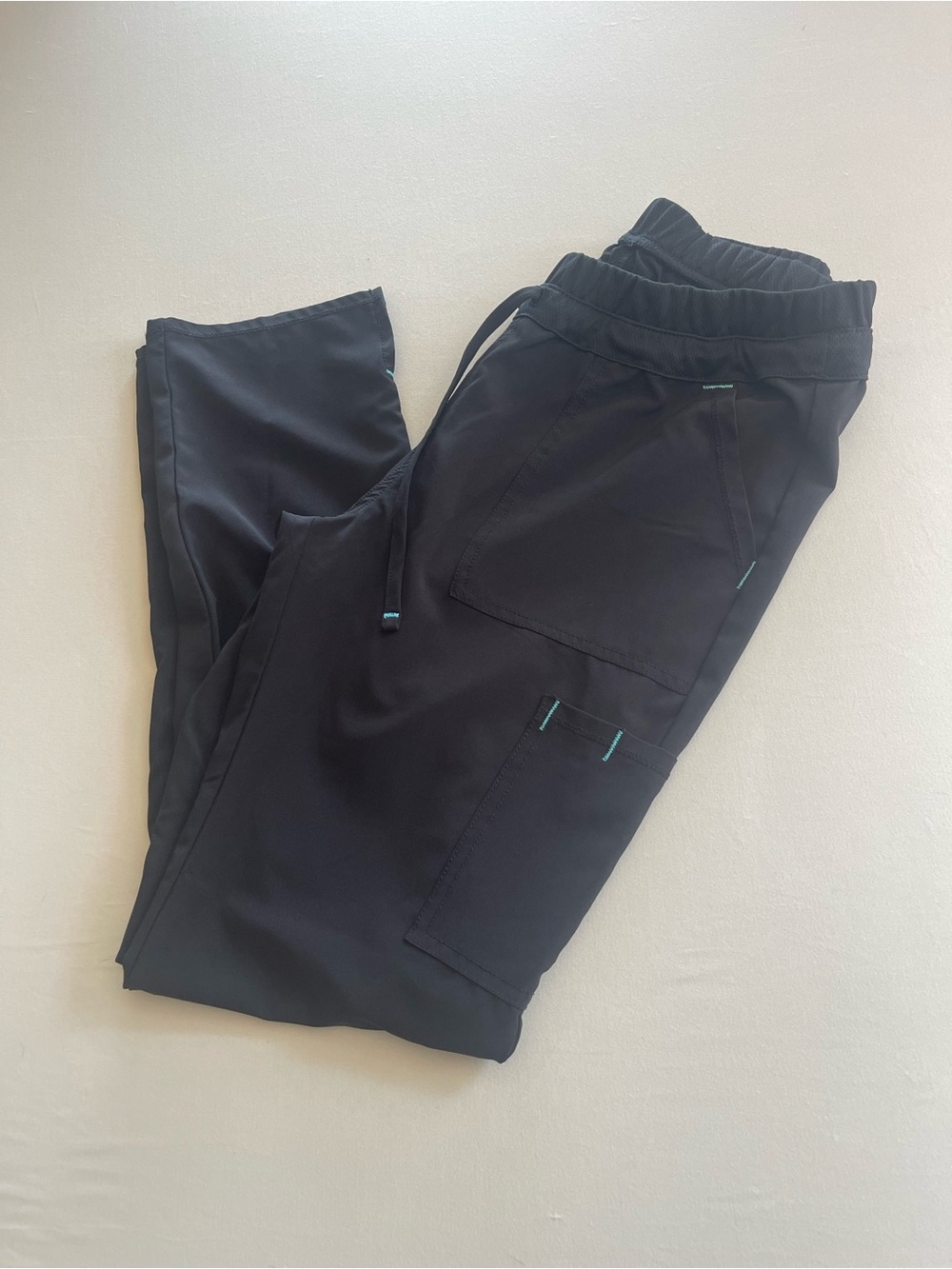 Scrubstar Black Cargo Scrub Pants with Teal Stitching